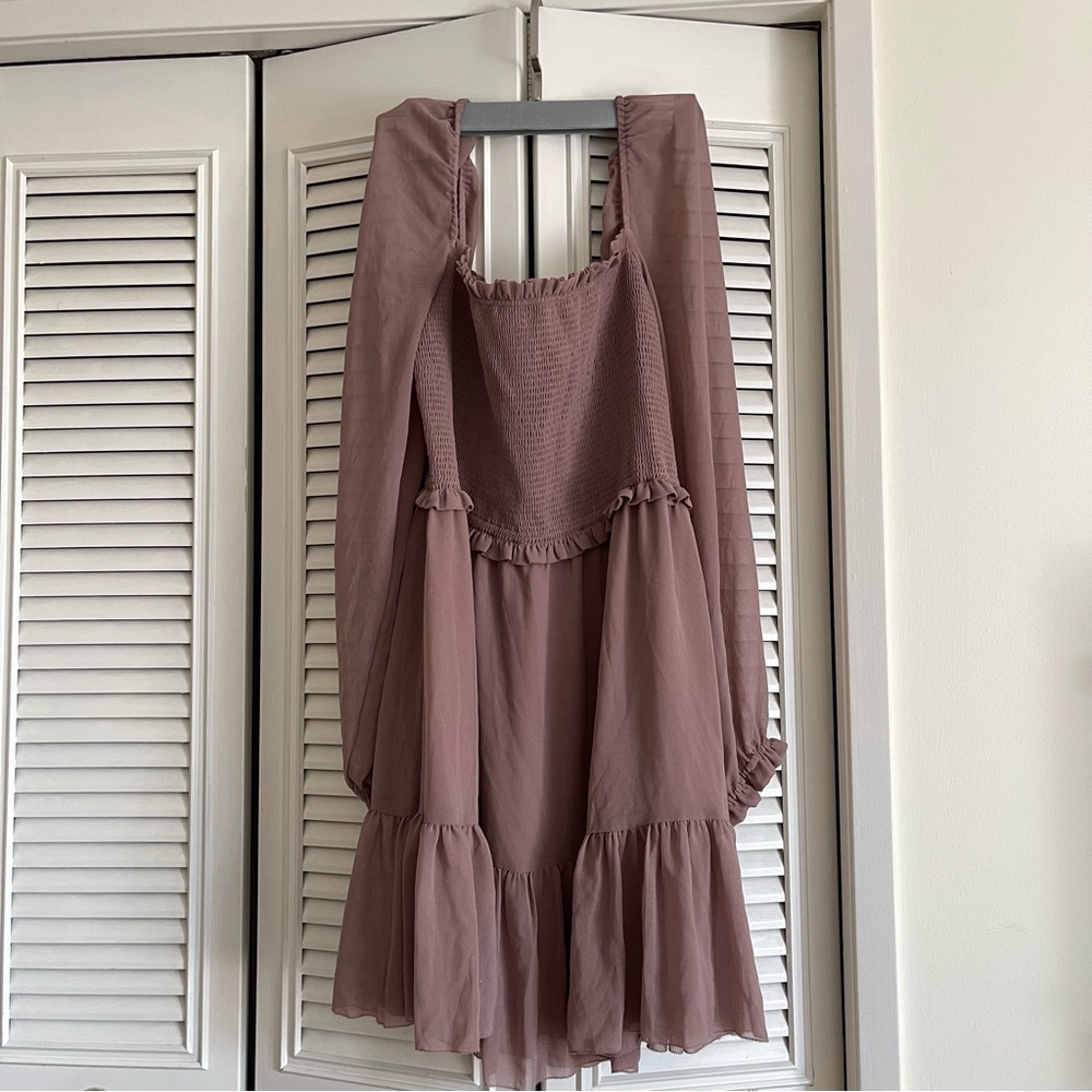Aritzia Blush Pink Long-Sleeve Smocked Mini Dress - Picture 2 of 5